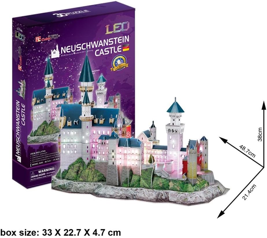 Cubic Fun 3D LED Neuschwanstein Castle Puzzle, 128 Pieces - Multi Color