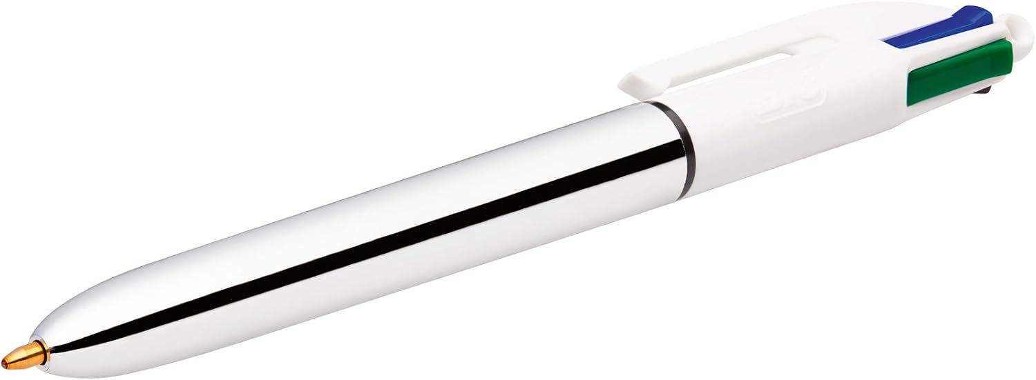 BIC 4-Color Shine Ballpoint Pen, Medium Point (1.0mm), Assorted Inks - Silver Barrel