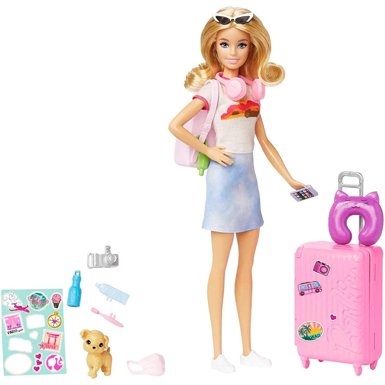 Barbie Doll & Accessories, Travel Set with Puppy, Malibu Doll with Blonde Hair - BumbleToys - 2-4 Years, 3+ years, 4+ Years, 5-7 Years, Barbie, Dolls, Fashion Dolls & Accessories, Girls, Pre-Order