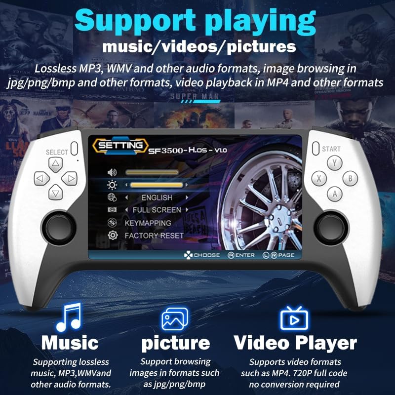 SF3500 Retro Handheld Game Console-Handheld Game Console with HD 5.5-inch IPS Screen Classic Video Games Supports TV Connection,14+ Emulators & 5-Hour Battery Life