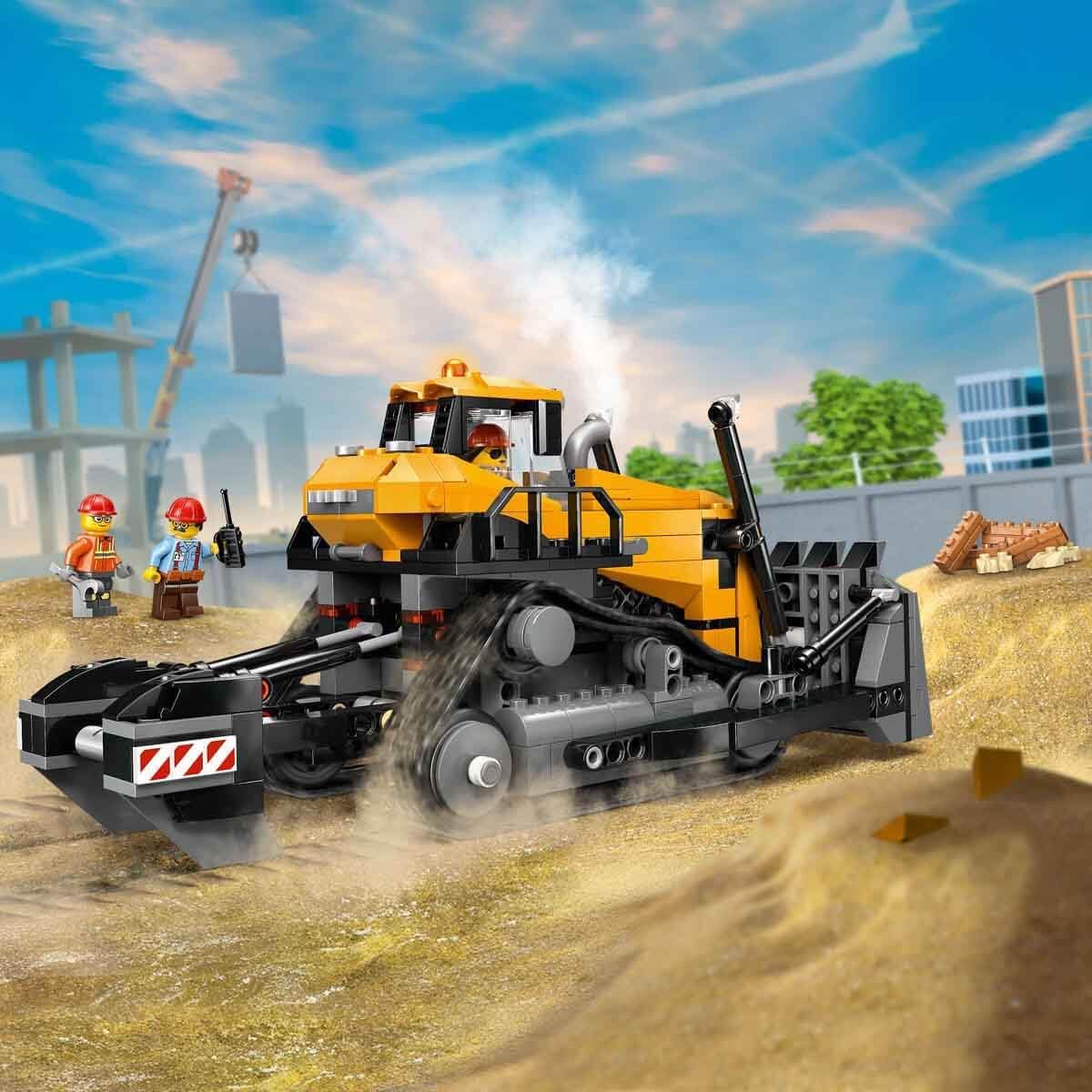 LEGO City 60466 Yellow Bulldozer Toy - Large Construction Vehicle Building Set - incl. 3 Minifigures plus Loose Bricks & Road Signs - Birthday Gift for 8+ Year Old Boys