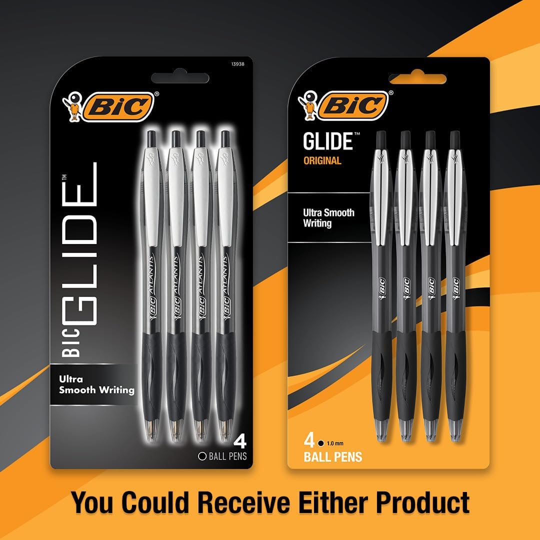 قلم حبر جاف أصلي قابل للسحب من BIC Atlantis، متوسط الرأس (1.0 مم)، أسود، 4 قطع