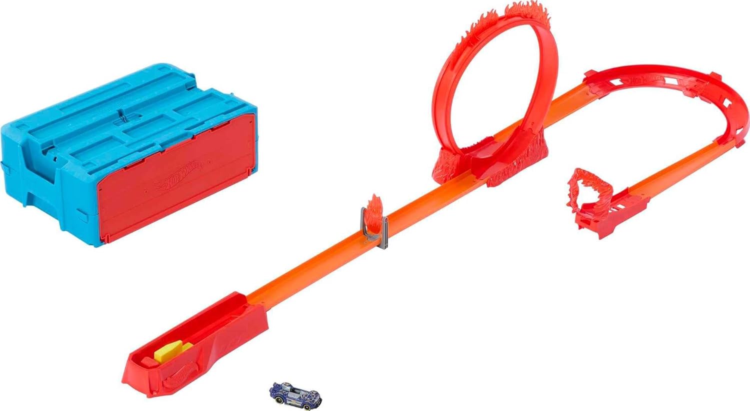 Hot Wheels Track Set And 1 Hot Wheels Car, Fire-themed Track Building Set