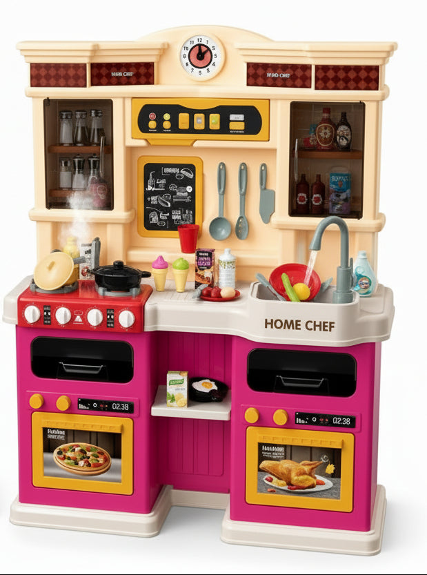 Kids Interactive Kitchen Playset with Lights & Sounds – Pretend Cooking Set with Running Water Sink & Accessories