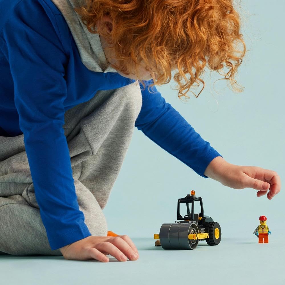 LEGO City 60401 Construction Steamroller Fun Gift, Vehicle Building Set for Kids Aged 5 and Older, Truck Model with Minifigure Worker Figure