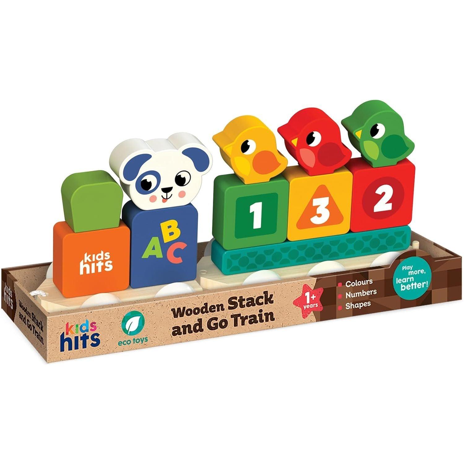Kids Hits Wooden Stack and Go Train: All Aboard The Fun Learning Journey for Ages 1 and Up