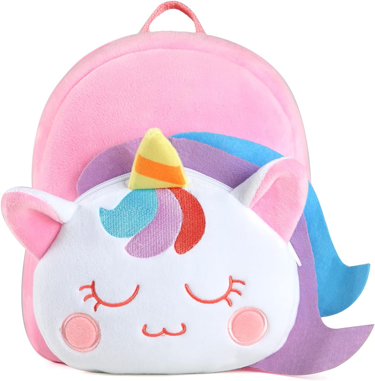 VASCHY Toddler Backpack, Baby Boys and Girls Cute Plush Animal Small Daycare Backpack for Baby Little Kids Smiling Unicorn