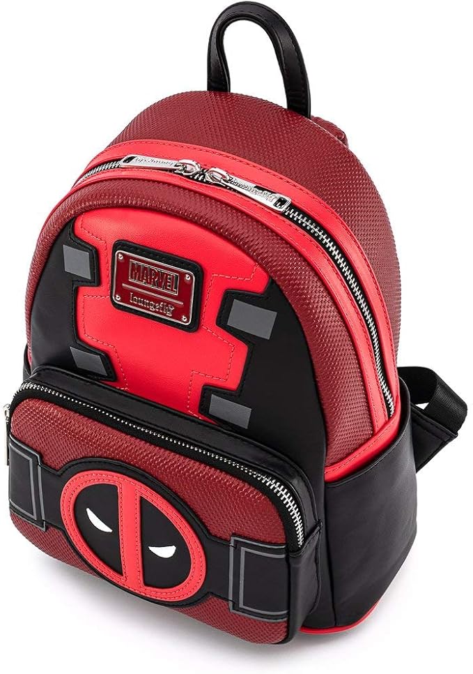 Red and black backpack with Marvel logo