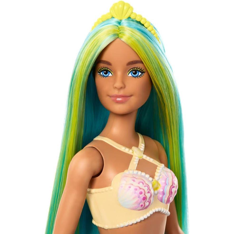 Barbie Mermaid Dolls with Fantasy Hair and Headband Accessories, Mermaid Toys with Shell-Inspired Bodices and Colorful Tails