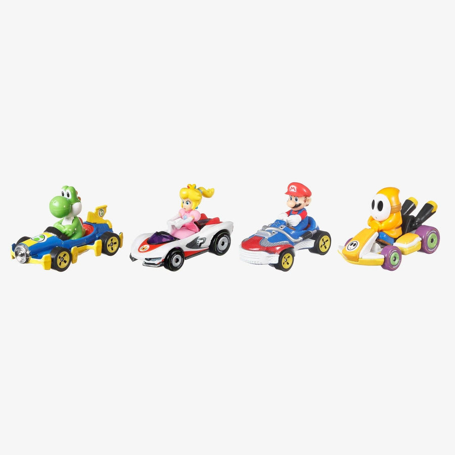 Hot Wheels Mario Kart Vehicle 4-Pack, Set of 4 Fan-Favorite Characters Includes 1 Exclusive Model Orange Shy Guy