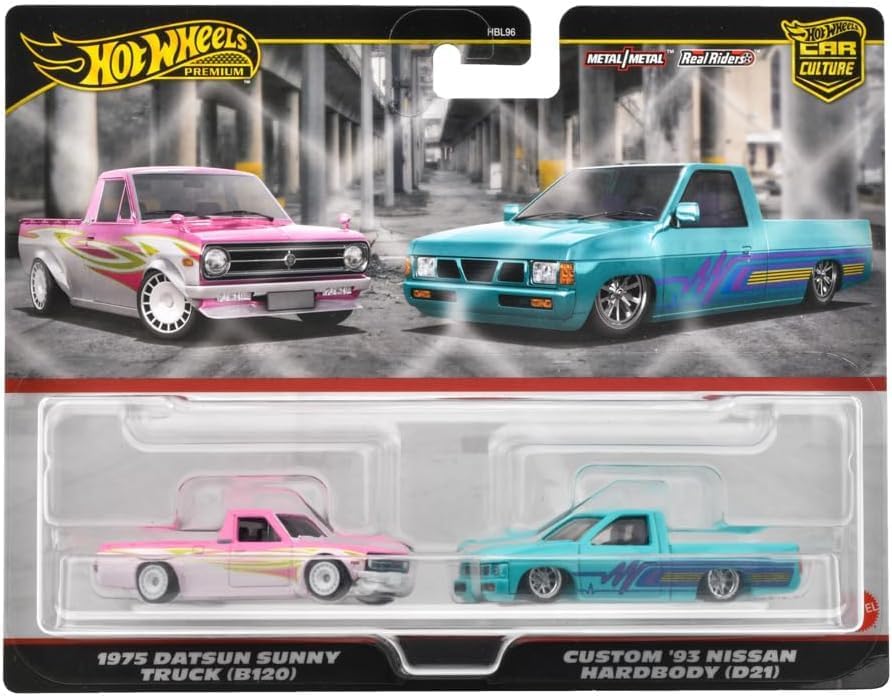 Hot Wheels Premium 2 Pack 1975 Datsun Sunny Truck (B120) / Custom '93 Nissan Hard Body (D21) Vehicle Toy