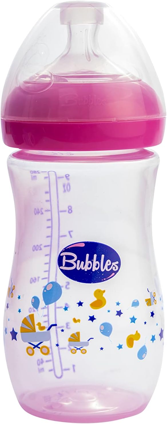 Bubbles natural feeding bottle without hand 280 ml - Pink ( Style on bottle May vary )