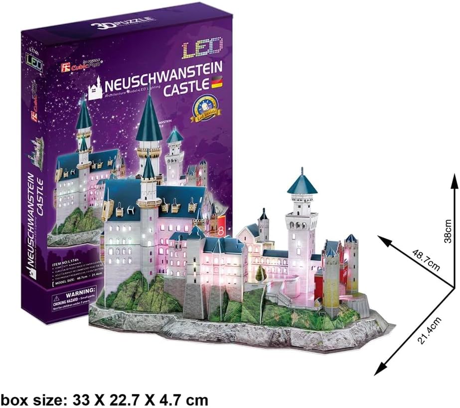 Cubic Fun 3D LED Neuschwanstein Castle Puzzle, 128 Pieces - Multi Color