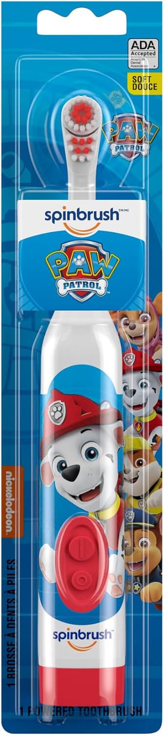 فرشاة أسنان كهربائية تعمل بالبطارية للأطفال من Spinbrush PAW Patrol، ناعمة، قطعة واحدة، قد تختلف الشخصية