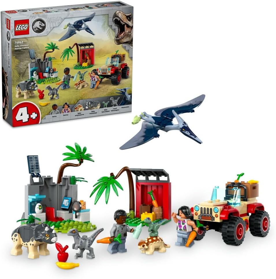 LEGO 76963 Jurassic World Baby Dinosaur Rescue Centre Set for Kids, Mini Triceratops, Ankylosaurus and Velociraptor Figure