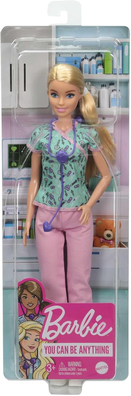 Mattel Barbie Nurse Fashion Doll Dressed in Medical Scrubs, White Shoes & Stethoscope Accessory