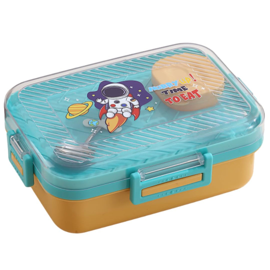 Kids 3-Compartment Bento Lunch Box with Sauce Cup & Cutlery - 1270ml