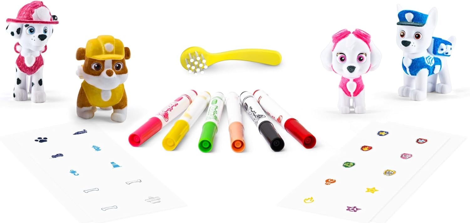 CRAYOLA - Washimals Paw Patrol Activity Kit with 4 Baby Animals, 6 Washable Felt Tips, 40 Stickers and Brush, Game and Gift for Children, from 3 Years