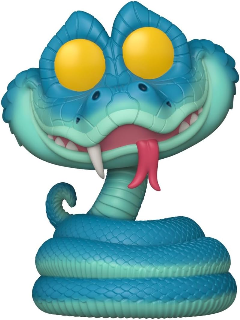 Blue snake figurine with yellow eyes and a pink tongue 