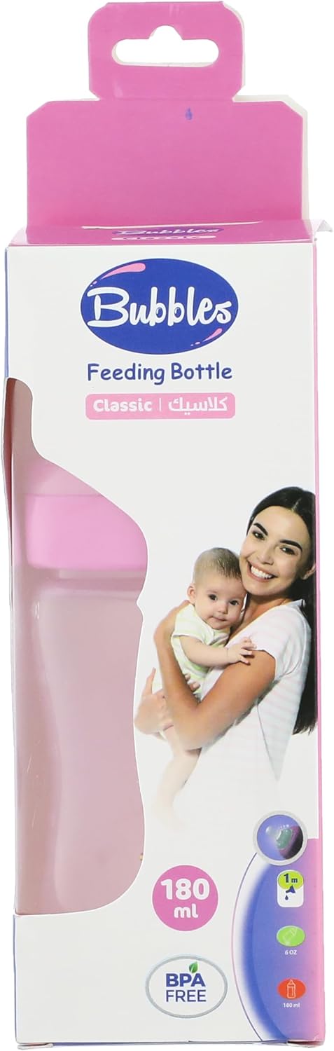 Bubbles natural feeding bottle without hand 180 ml - pink ( Style on bottle May vary )