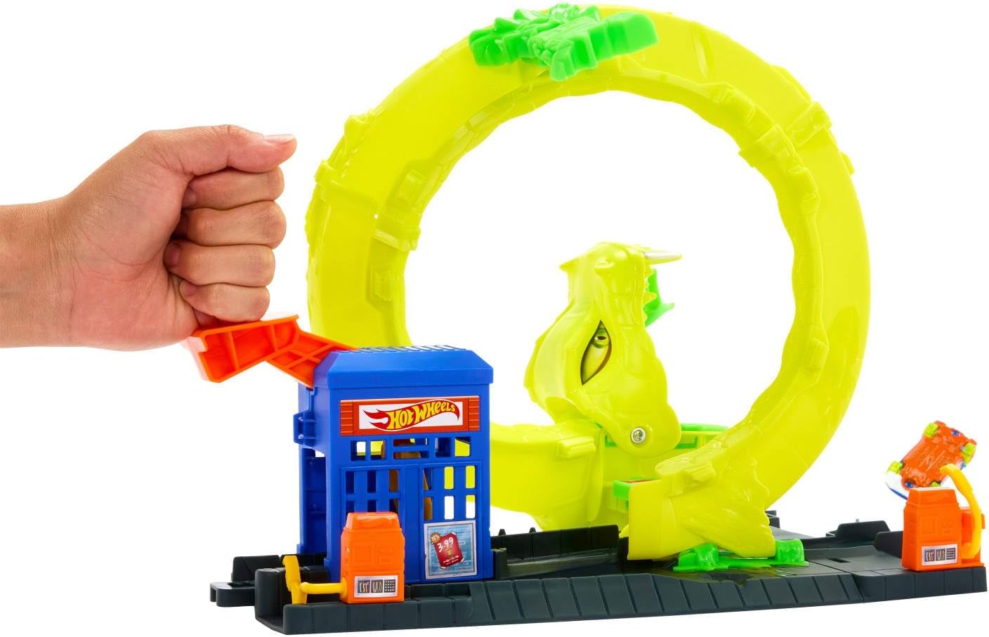 Mattel Hot Wheels City Snake Spiral Attack Playset With 1:64 Scale Die-Cast Toy Car & Speed Snap Track
