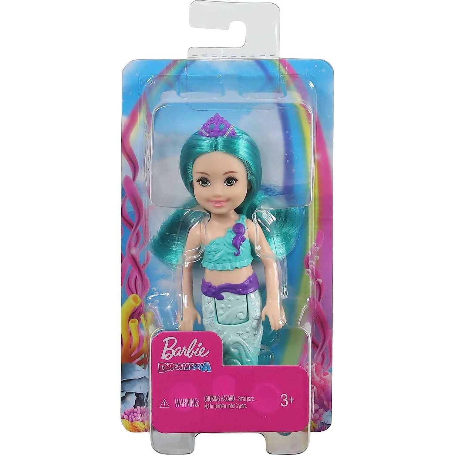 Barbie Dreamtopia Chelsea Mermaid Doll with Teal Hair & Tail, Tiara Accessory, Small Doll Bends At Waist