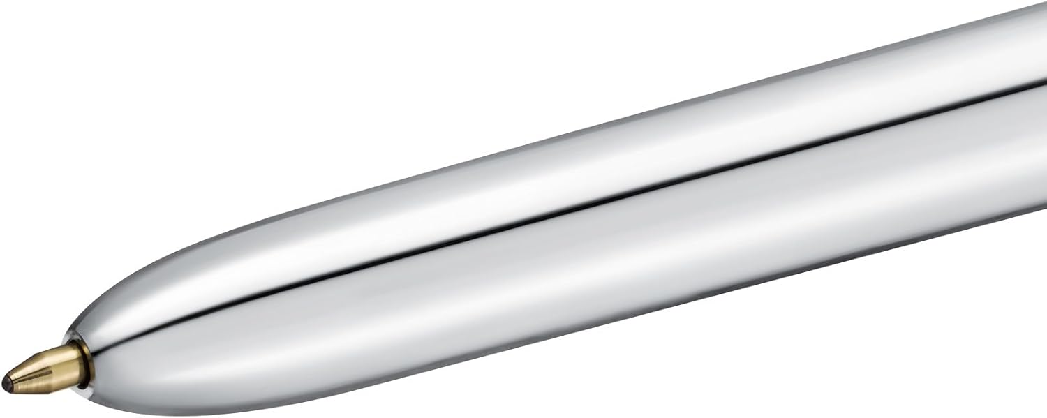 BIC 4-Color Shine Ballpoint Pen, Medium Point (1.0mm), Assorted Inks - Silver Barrel