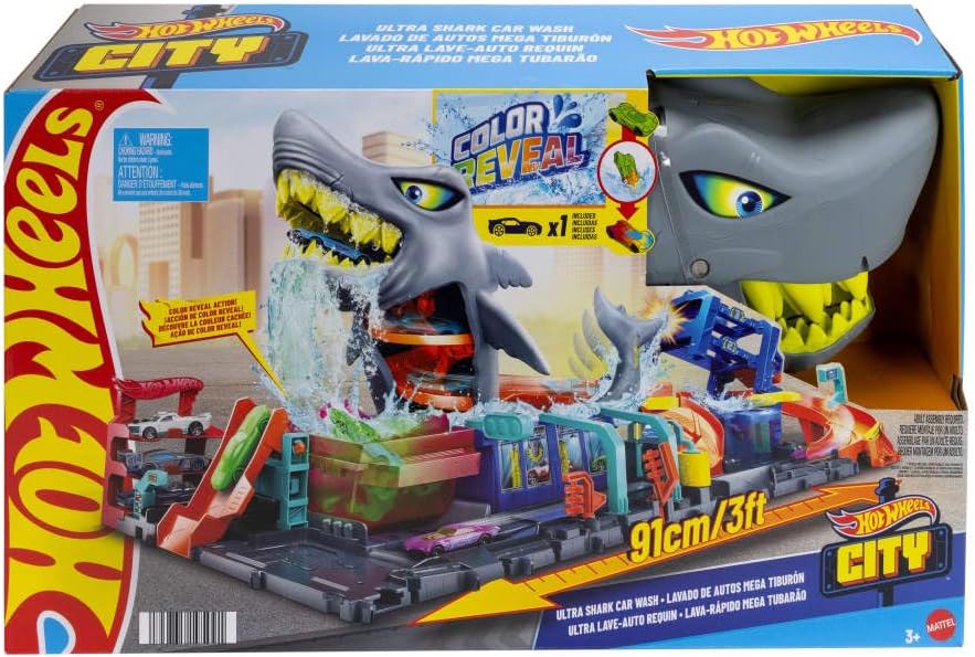 Hot Wheels Let's Race Netflix - City Shark Wash Station with 1:64 Scale Color Reveal Car, Colour Changing Function and Storage