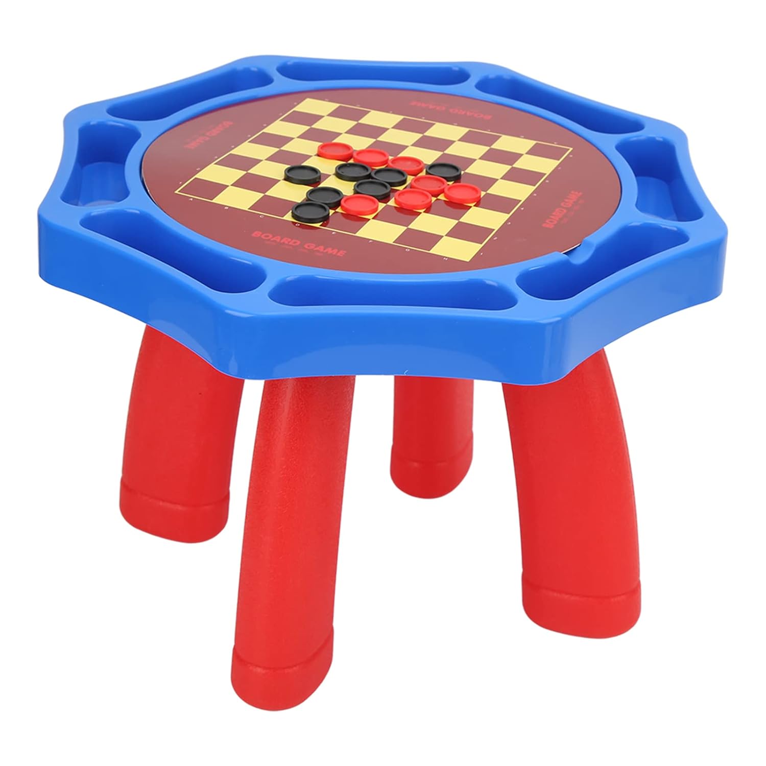 Hexagonal children's table with checkers game on a white background