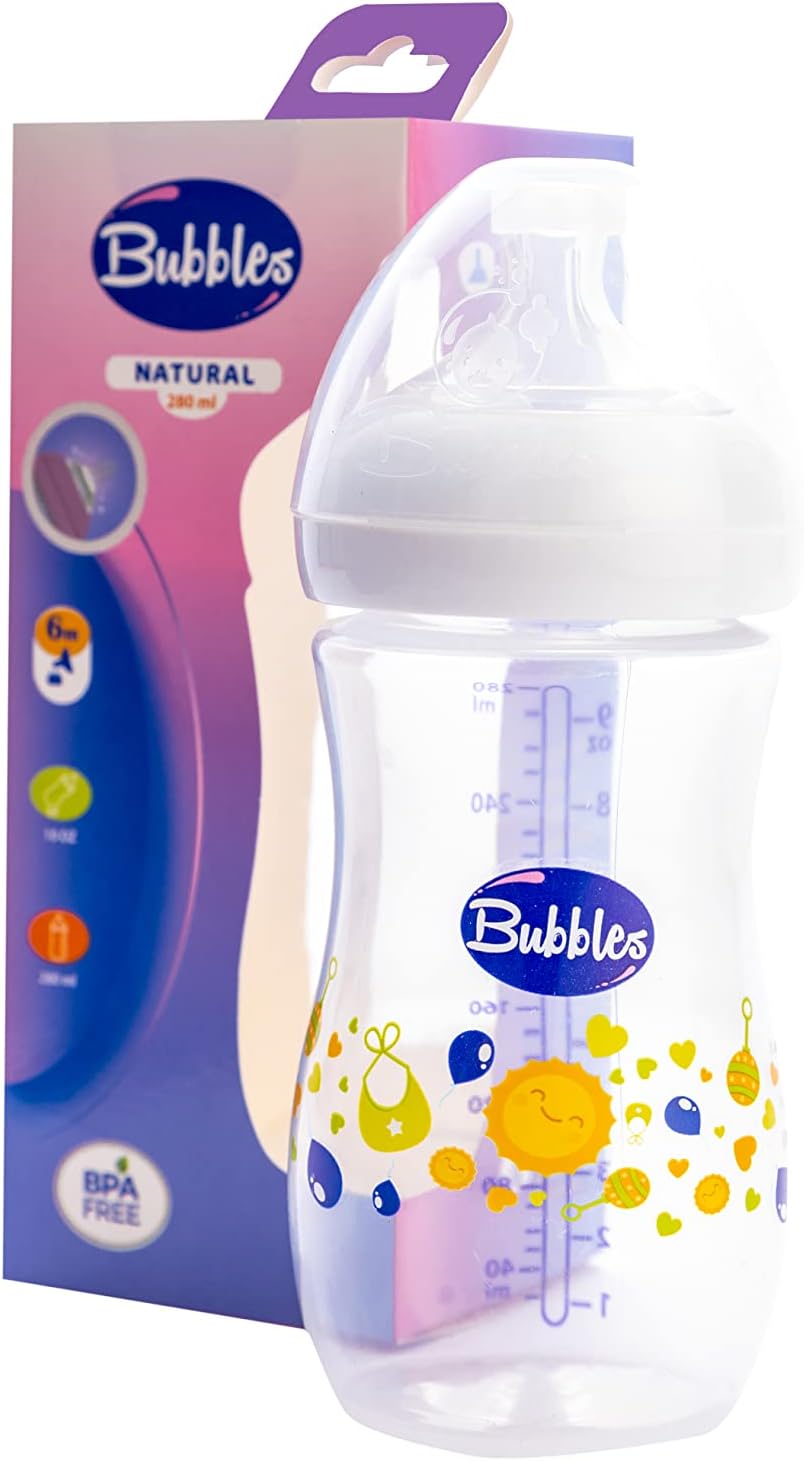 Bubbles natural feeding bottle without hand 280 ml - white ( Style on bottle May vary )