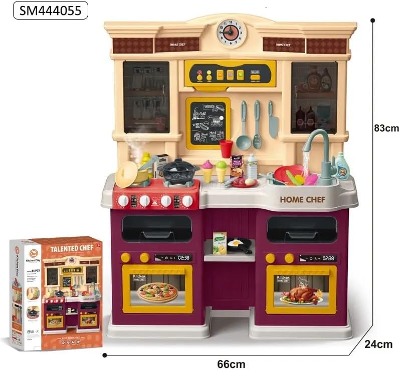 Talented Chef 85-Piece Kids Kitchen Playset with Realistic Steam, Light, and Sound – 83cm Tall Home Chef Toy