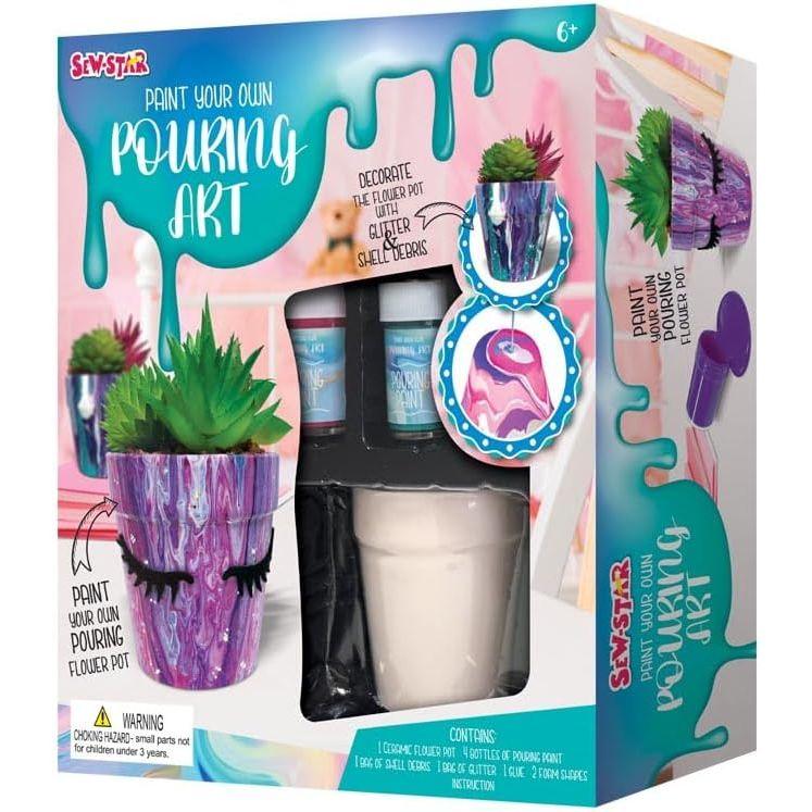 Sew Star Paint Your Own Pouring Art-Garden Flower Pot - Make it on your own DIY for kids SS-19-077, 6+