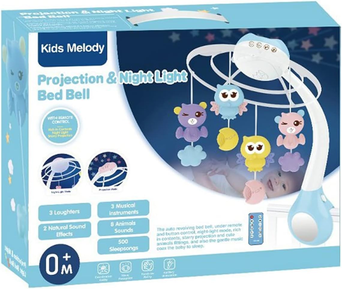 3-in-1 Baby Bed Bell Bluetooth Music, Star Projection & Night Light – Adjustable Volume – Light Pink