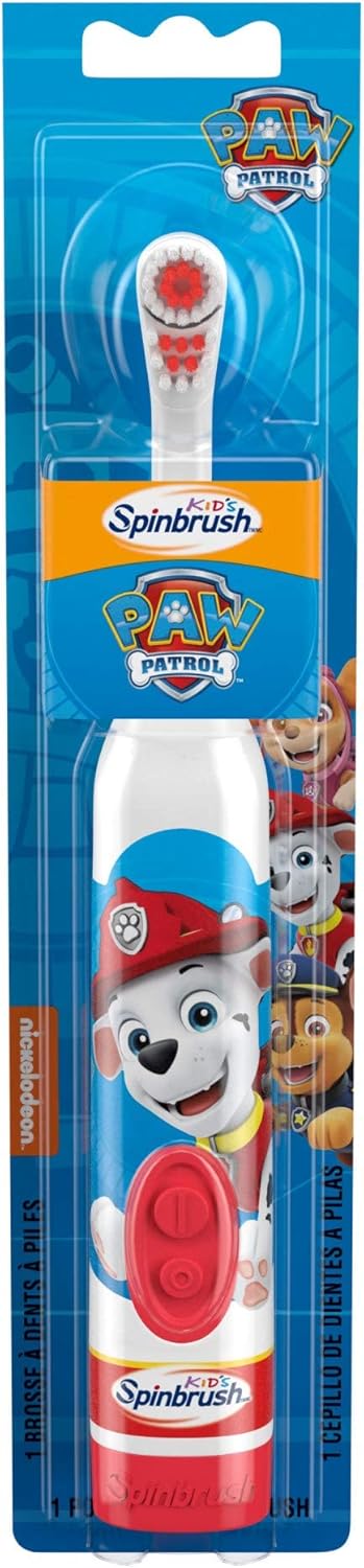 فرشاة أسنان كهربائية تعمل بالبطارية للأطفال من Spinbrush PAW Patrol، ناعمة، قطعة واحدة، قد تختلف الشخصية