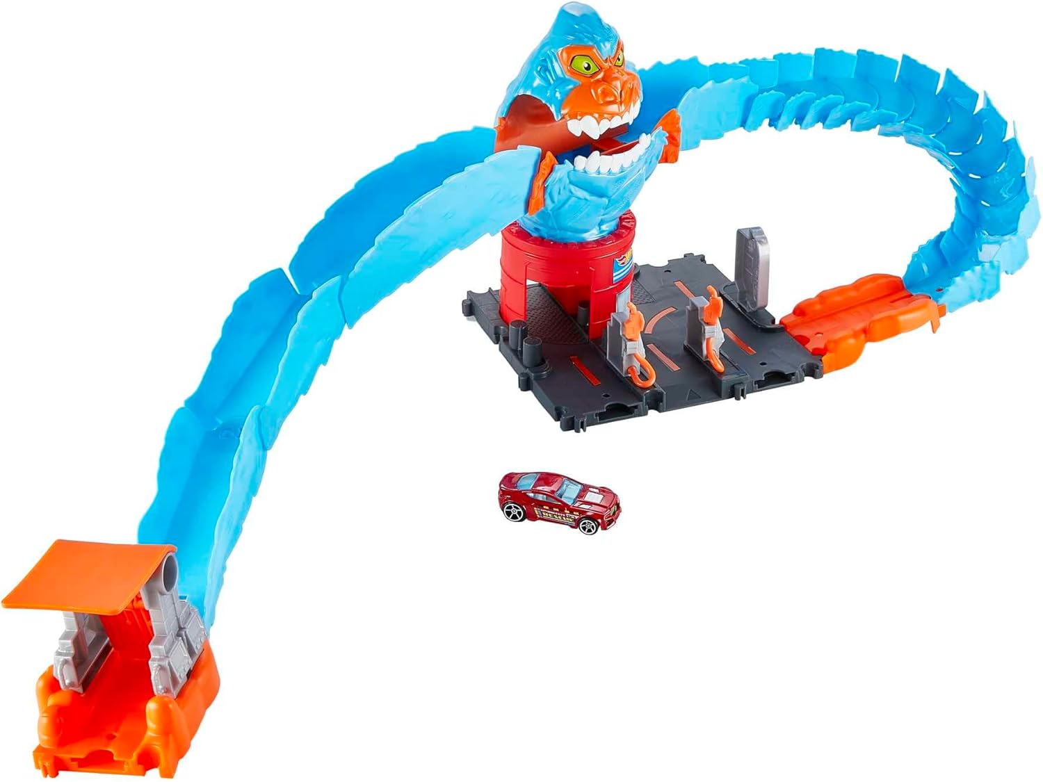 لعبة Hot Wheels City Wreck & Ride Gorilla Attack مع سيارة واحدة، متصلة بمجموعات أخرى، مجموعة ذات طابع محطة وقود 