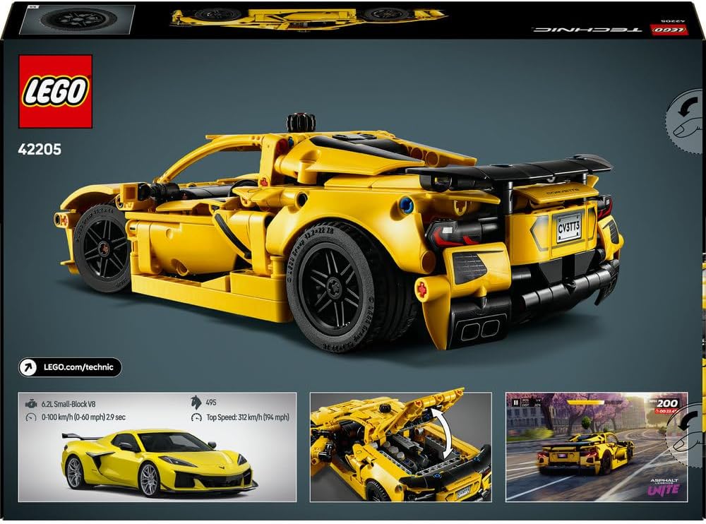 لعبة سيارة سباق شيفروليه كورفيت ستينغراي من ليغو تكنيك، بمحرك 8 أسطوانات وترس تفاضلي - طقم نموذج مركبة - هدية عيد ميلاد للأولاد والبنات من عمر 9 سنوات فما فوق أو لمحبي رياضة السيارات البالغين - 42205 