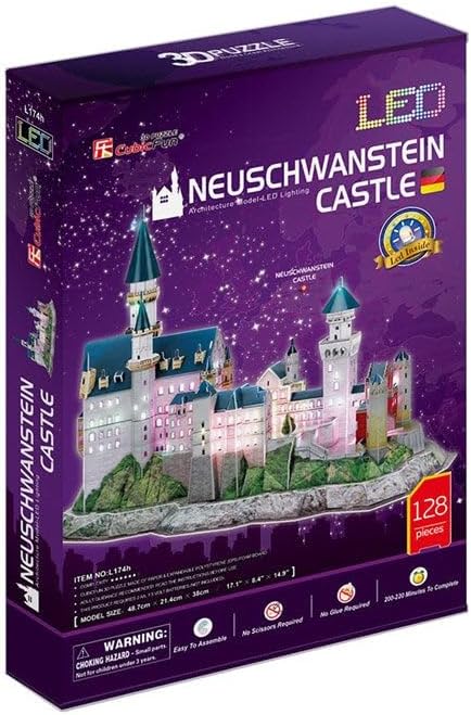 Cubic Fun 3D LED Neuschwanstein Castle Puzzle, 128 Pieces - Multi Color
