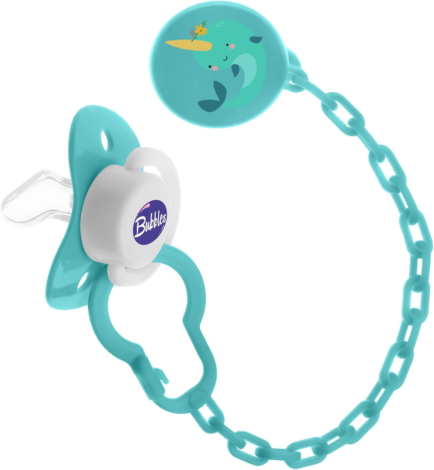 Bubbles Tatinah, Beveled Pacifier With Chain for +6M - Green