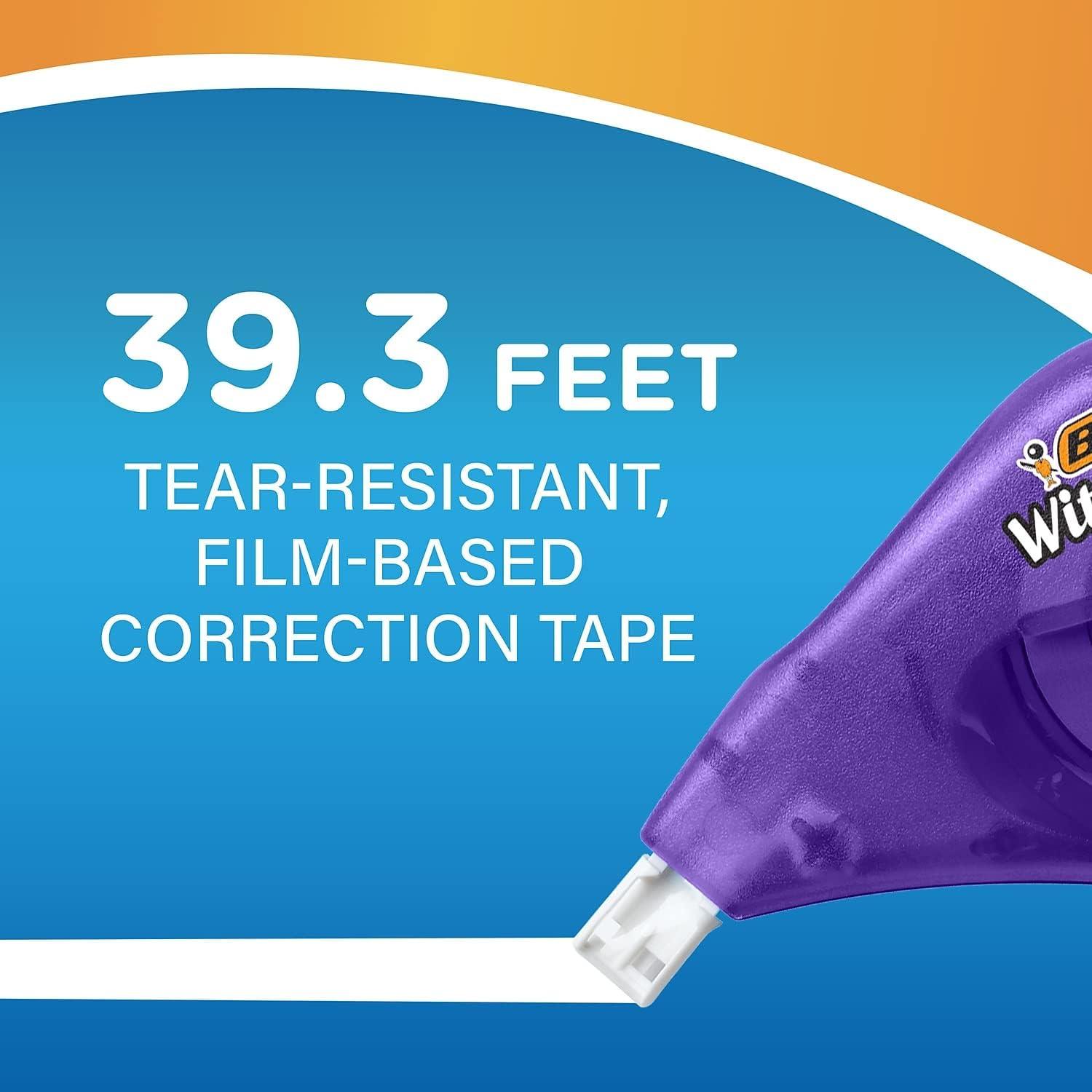 BIC Wite-Out Brand EZ Correct Correction Tape, 39.3 Feet, 2-Count Pack of white Correction Tape, Fast, Clean and Easy to Use Tear-Resistant Tape Office or School Supplies