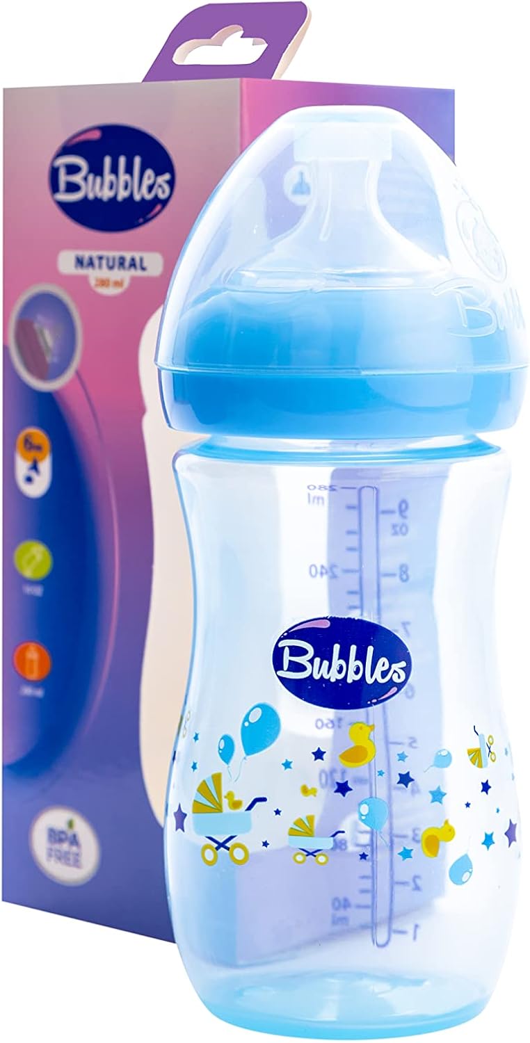 Bubbles natural feeding bottle without hand 280 ml - Blue ( Style on bottle May vary )