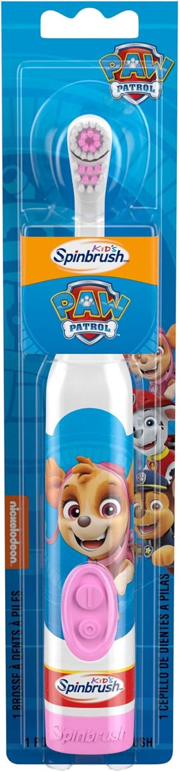 فرشاة أسنان كهربائية تعمل بالبطارية للأطفال من Spinbrush PAW Patrol، ناعمة، قطعة واحدة، قد تختلف الشخصية