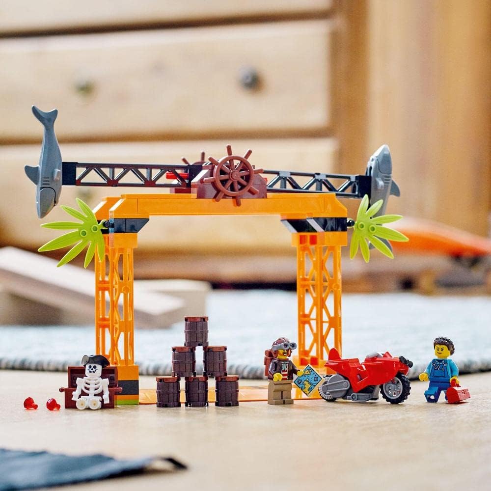Lego City 60342 Stuntz The Shark Attack Stunt Challenge Adventure Series Toy with Flywheel Powered Stunt Bike & Racer Minifigure, Toys for Kids Years Old and Up
