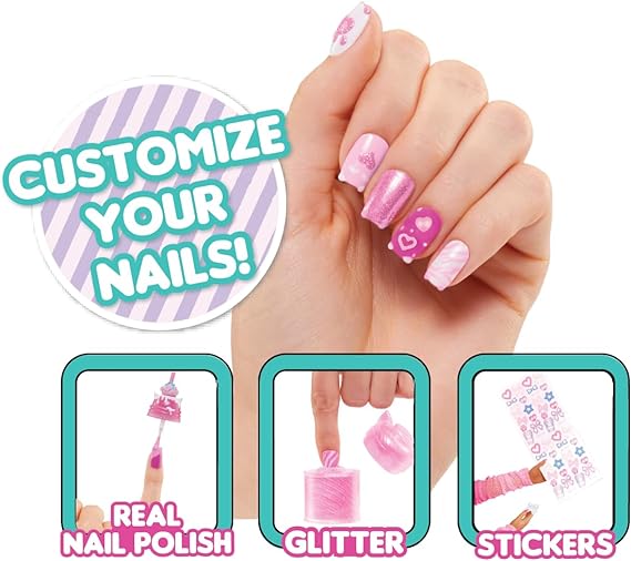 LOL Surprise OMG Sweet Nails – Kitty K Café with 15 Surprises, Including Real Nail Polish, Press On Nails, Sticker Sheets, Glitter, 1 Fashion Doll, and More!