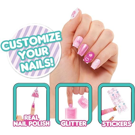 LOL Surprise OMG Sweet Nails – Kitty K Café with 15 Surprises, Including Real Nail Polish, Press On Nails, Sticker Sheets, Glitter, 1 Fashion Doll, and More!