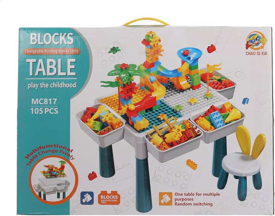 Multifunctional Kids Play Table Set – All-in-One Building Block Station with 105 Accessories and Matching Chair for Creative Play