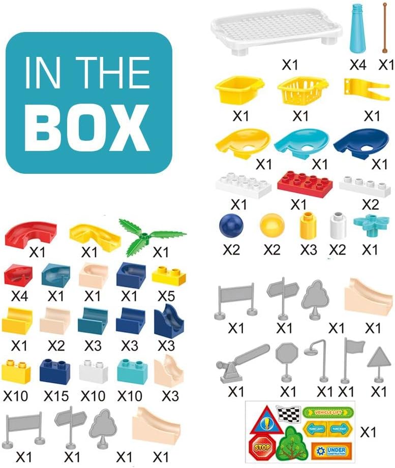 Eazy Kids Little Story DIY Slide Track Rolling Ball Building Blocks Table (111pcs), STEM Series - Multicolor