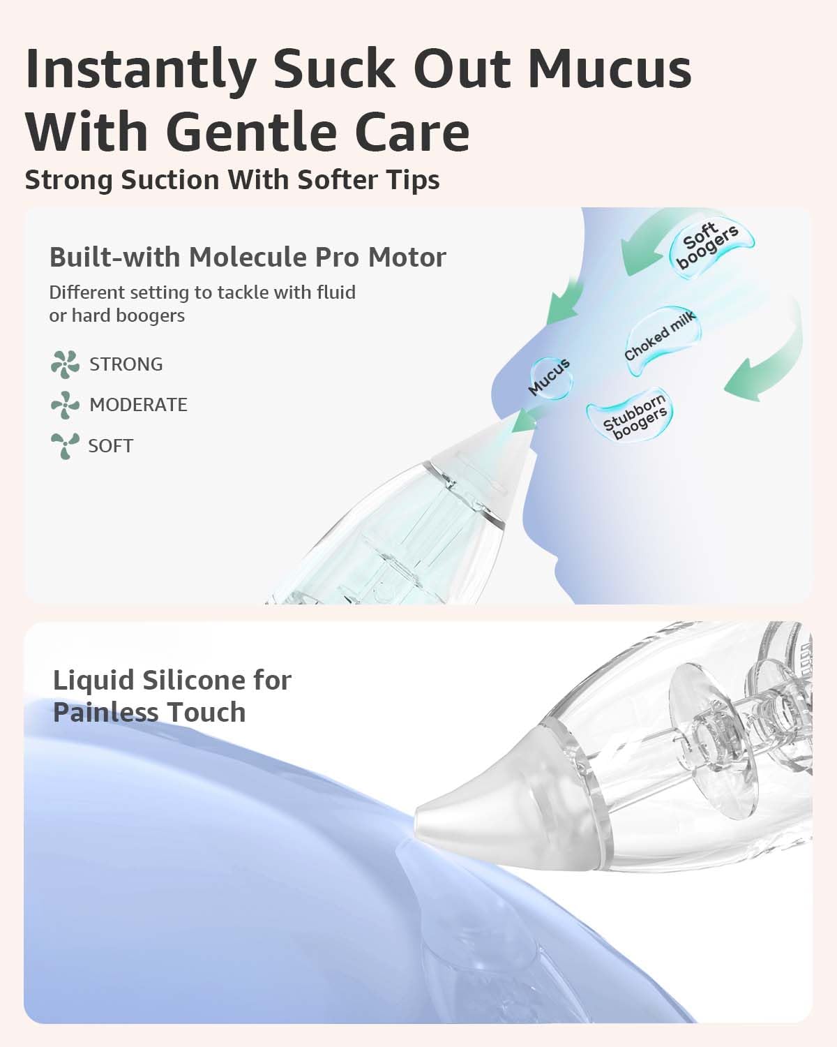 GROWNSY Nasal Aspirator for Baby, Electric Baby Nose Sucker with Larger Suction Chamber and More Powerful Suction with Music and Light Soothing Function