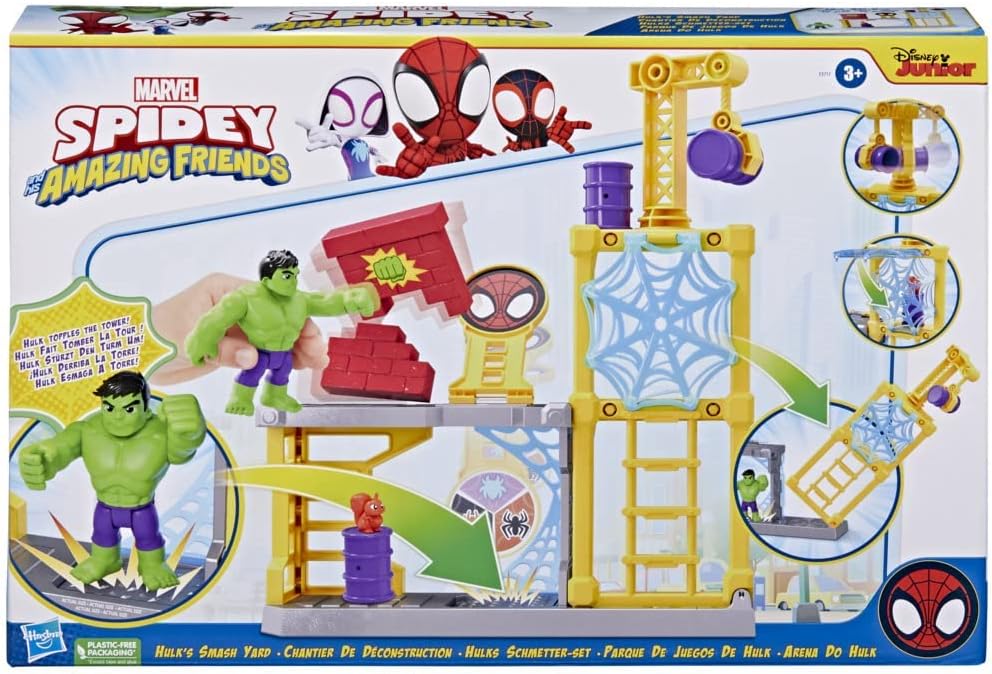 Hasbro Marvel Spidey and His Amazing Friends Hulk’s Smash Yard Preschool Toy, Hulk Playset with Toppling Tower and Smash Wall, Kids Ages 3 and Up
