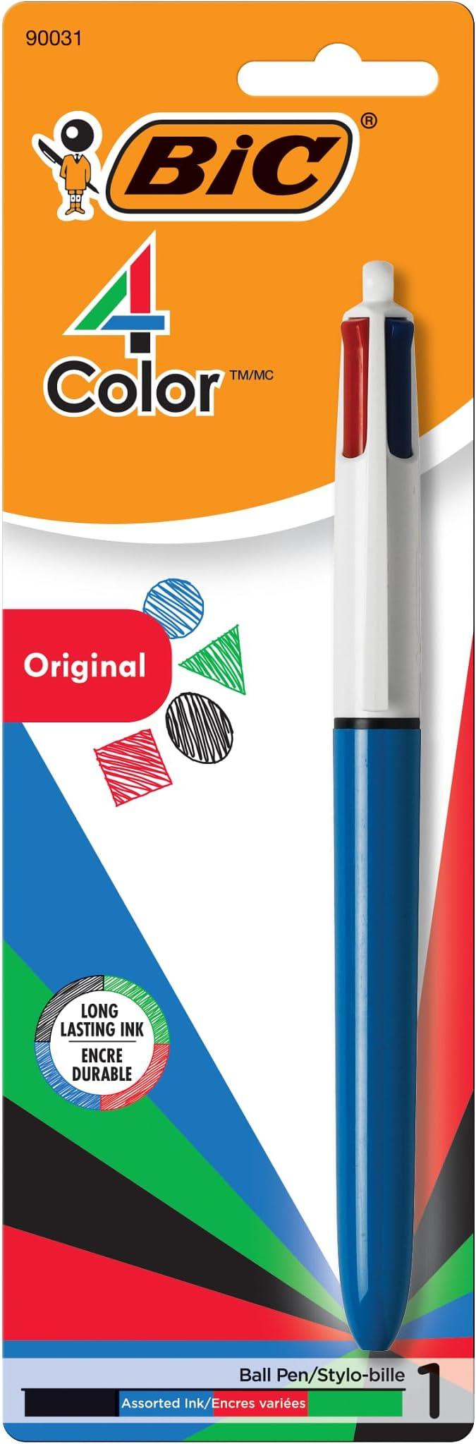 BIC 4-Color Original Retractable Ball Pens, Medium Point (1.0mm), 1-Count Pack, Retractable Ball Pen With Long-Lasting Ink