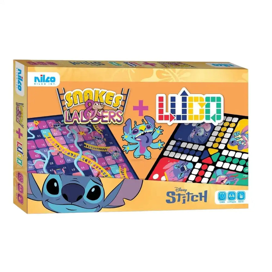 Nilco Disney Stitch Snakes & Ladders & Ludo 2-in-1 Board Game – Family Game for Kids 6+ Years
